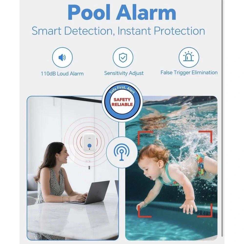 Pool Alarm for Inground & Above Ground Pools Adjustable Sensitivity 110dB Siren